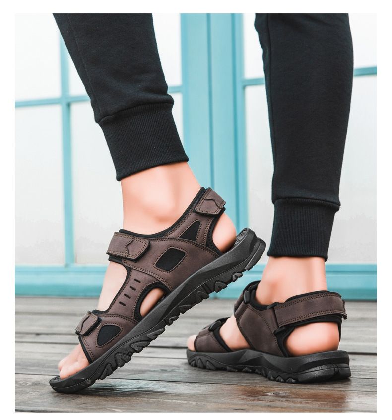 Sandali da uomo taglie forti Scarpe da spiaggia casual estive per esterni Sandali casual in velcro per pendolari_voghion.com