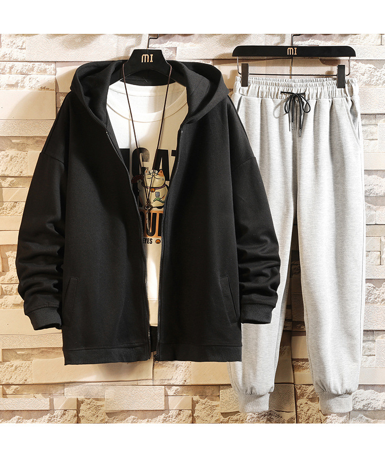 Ensemble deux pièces pour homme, cardigan, pull, tendance, sport, ample, grande taille, décontracté, printemps et automne_voghion.com