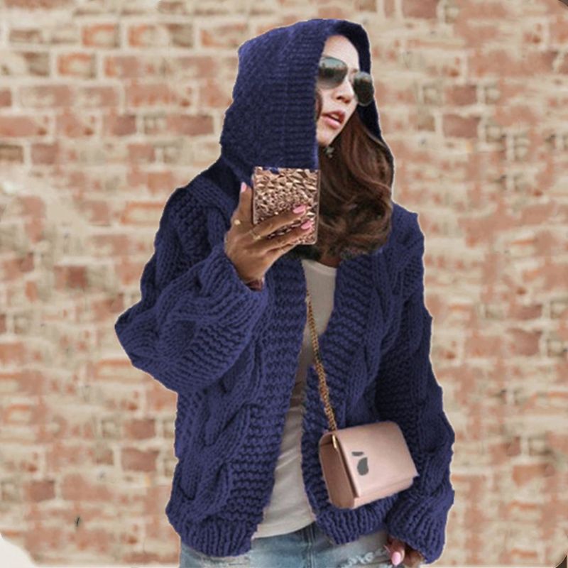 2025 Autumn Winter New Twist Hat Cardigan Style Solid Color Thick Knit Sweater For Women_voghion.com