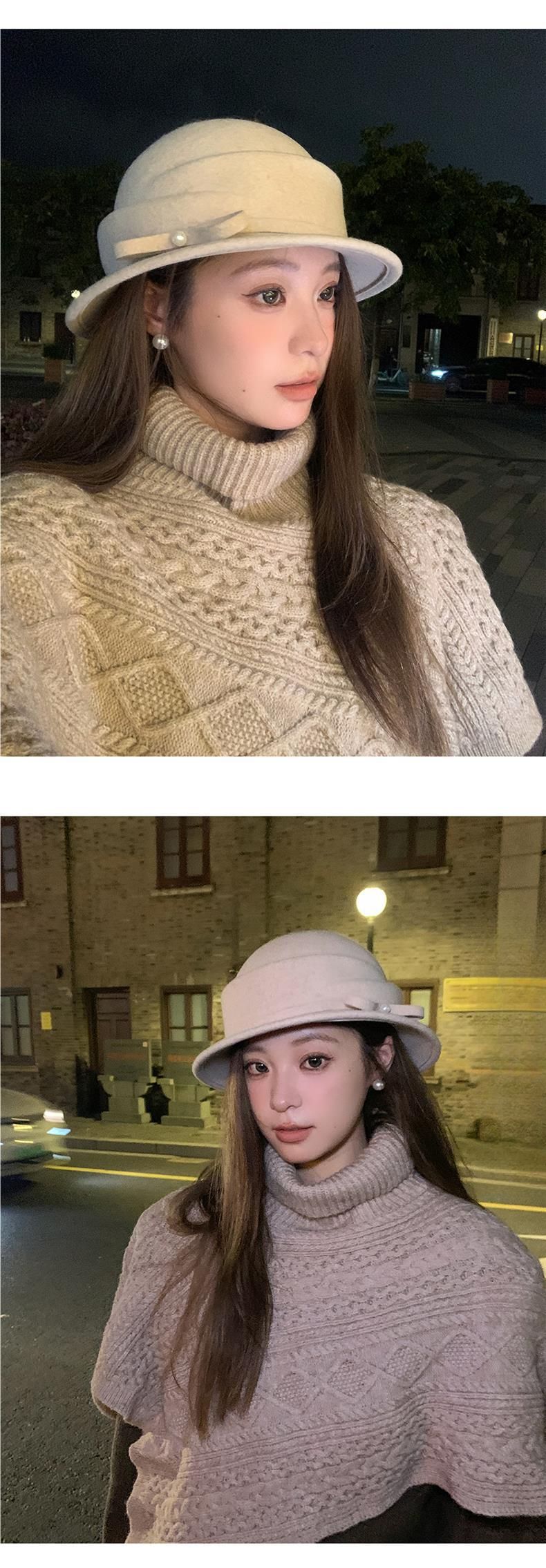 Damenhut aus Wolle mit Perlenschmetterling, 2025 Herbst und Winter, neuer französischer High-End-Damenhut, modischer Eimerhut im Hepburn-Stil_voghion.com