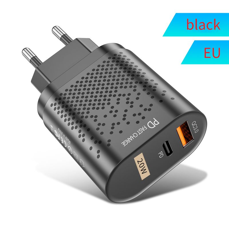 syct QC3.0 Fast Charging PD 20W Compatible With Iphone 13 12 USB-A+Type-C Dual Port EU Plug Charger_voghion.com