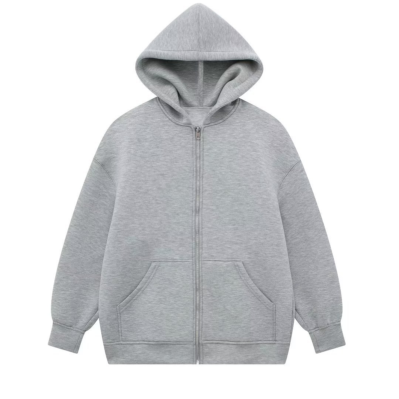 Kadın kapşonlu uzun uzay pamuklu ceket bol hırka sweatshirt_voghion.com