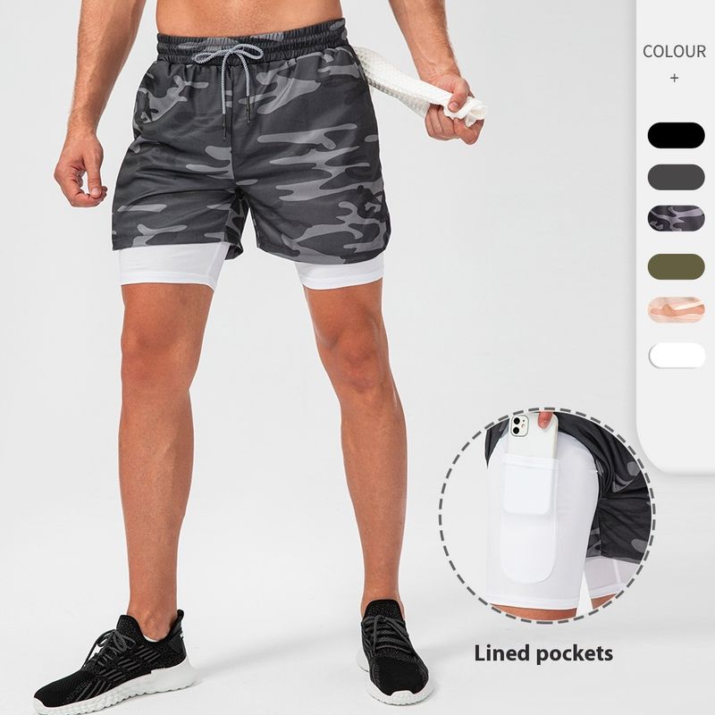 Nieuwe camouflagesportshorts voor heren, dubbellaagse sneldrogende hardloopbroek met meerdere zakken, trainings- en fitnesscapris_voghion.com