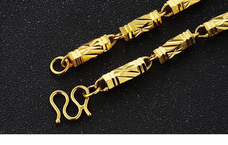 Colliers imitation colonne hexagonale pour hommes et femmes, couleur longue durée, alliage de laiton doré et sable vietnamien, bijoux d'Asie du Sud-Est_voghion.com