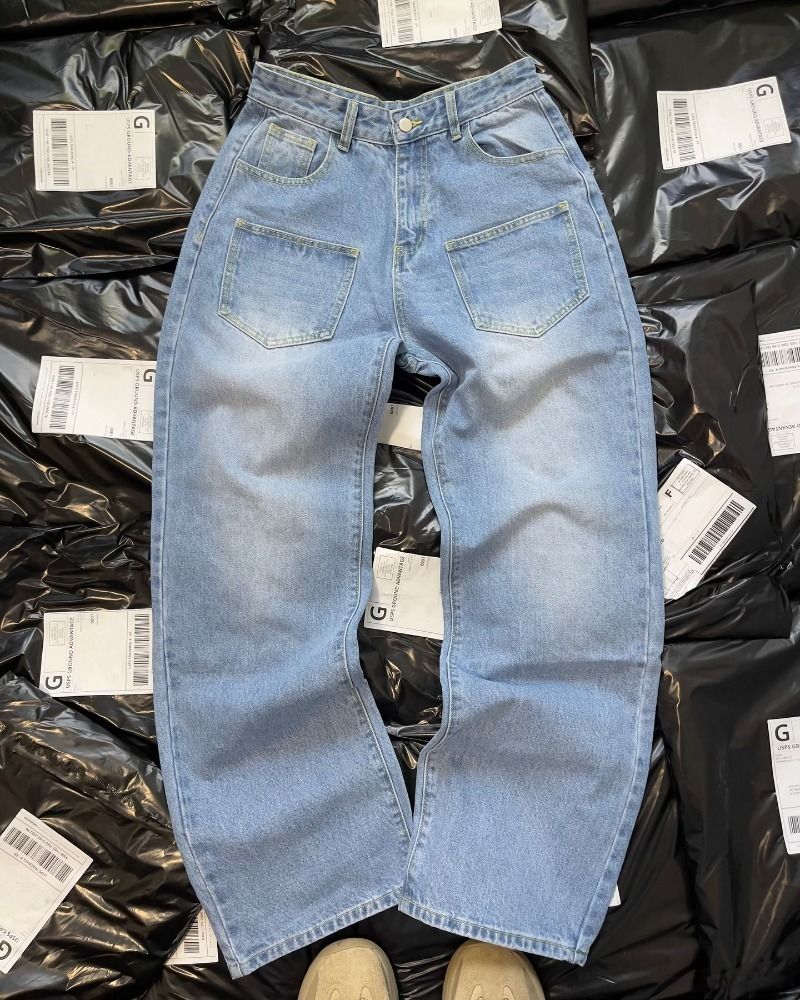 Erkek Giyim Retro Kişilik Sokak Çiçek İşlemeli Kot Pantolon Erkek Ve Kadın Rahat Bol Pantolon_voghion.com