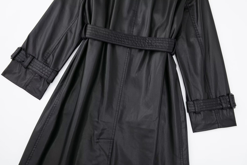 Damesmode lange trenchcoat van imitatieleer herfst losse lange trenchcoat met lange mouwen_voghion.com