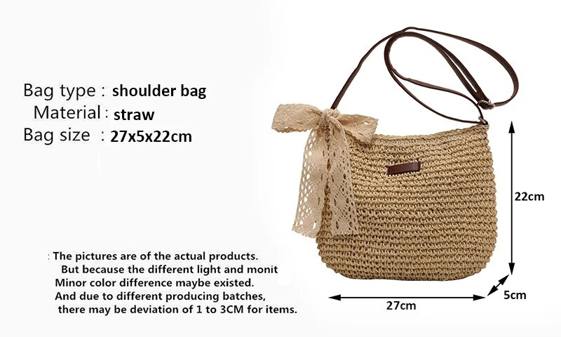 Vintage Frauen gewebte Schulter einfarbig Spitze Band Tote Handb Wicker Boho Stroh Tasche für Sommer Strand Griff Beige_voghion.com