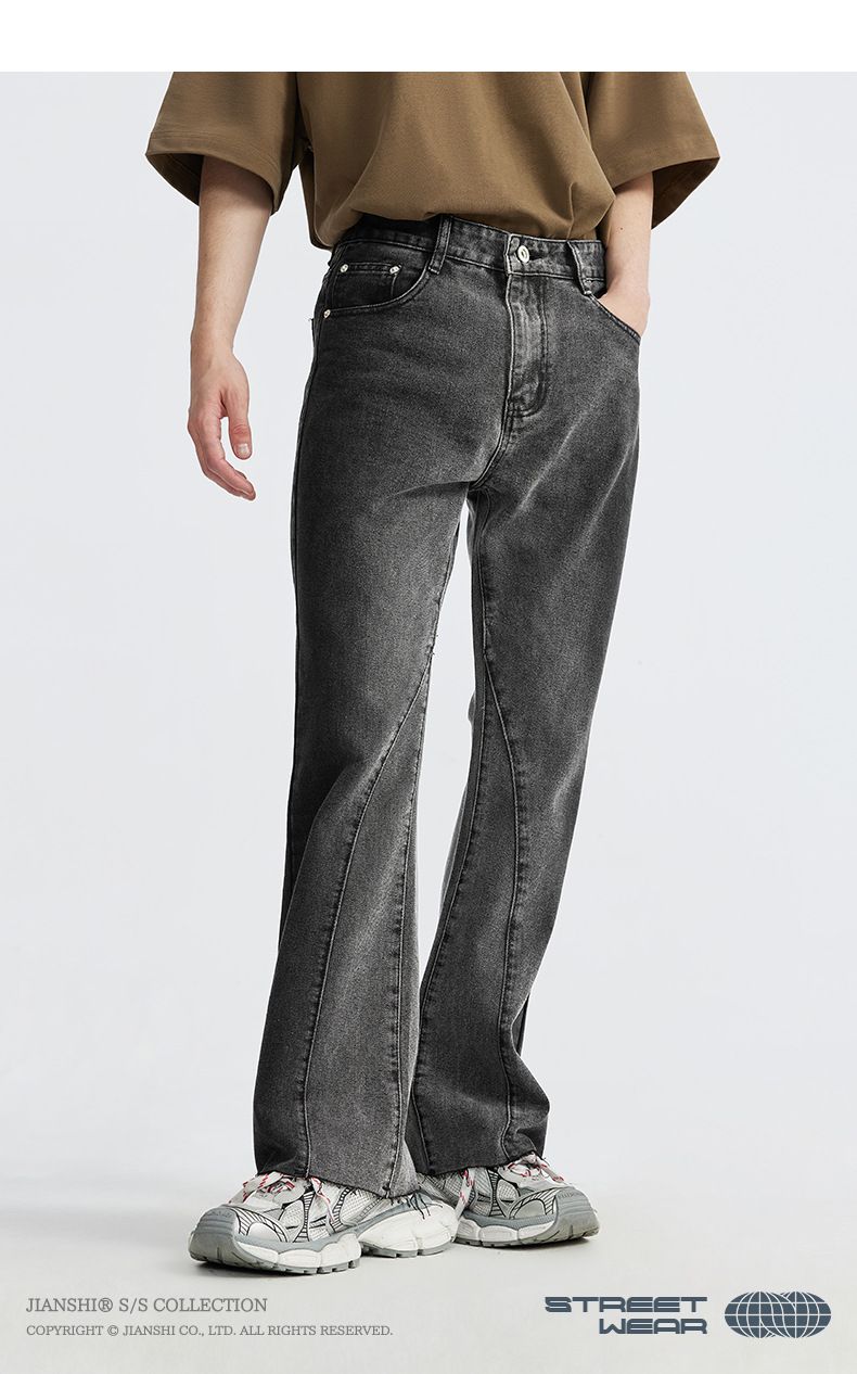 Herren-Bootcut-Jeans im Used-Look – Retro-Jeanshose mit lockerer Passform und weitem Bein (S-XL, Schwarz, Grau und Blau)_voghion.com