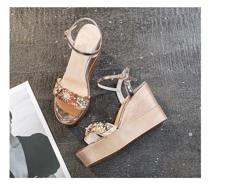 Petite Height Increasing Sandals For Women 2025 New Summer Thick Sole Waterproof Platform Roman Strap Wedge High Heels_voghion.com
