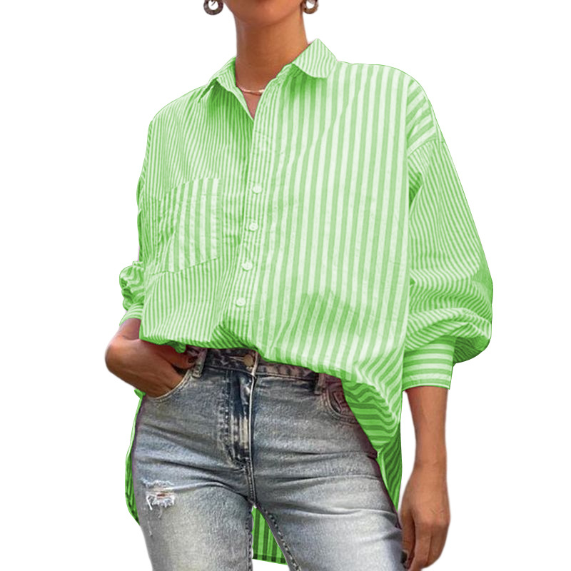Abbigliamento da donna Camicia stile semplice e alla moda Camicia a righe a maniche lunghe_voghion.com