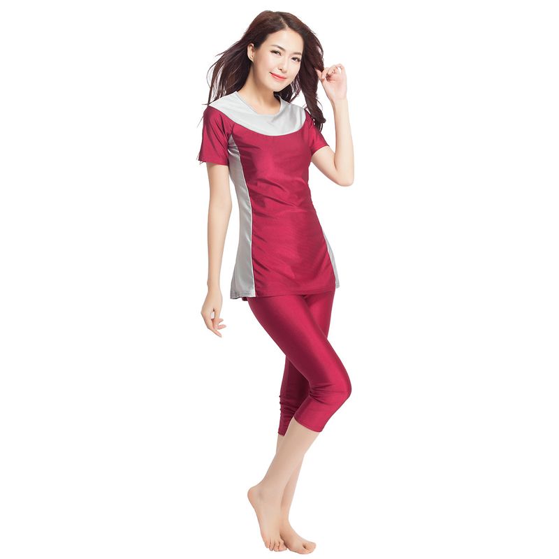 Muslim Swimwear Women's Swimsuit Muslim Conservative Swimsuit Loose Contrasting Color Two-piece Set Seaside Travel Hot Spring Suit_voghion.com