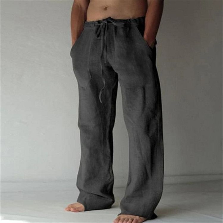 Suitable For All Seasons 2025 Men's Plus Size Loose Casual Elastic Waist Drawstring Breathable Sports Cotton Linen Long Pants_voghion.com