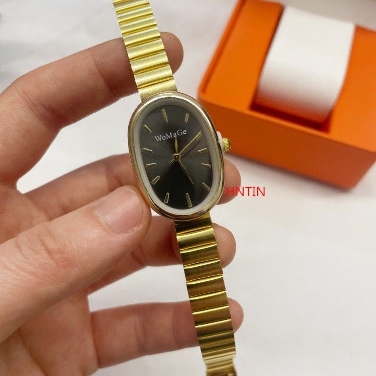 Montre-bracelet à quartz avec bracelet en chaîne et cadran ovale, compacte, style coréen, boucle déployante, tendance et polyvalente pour femme_voghion.com