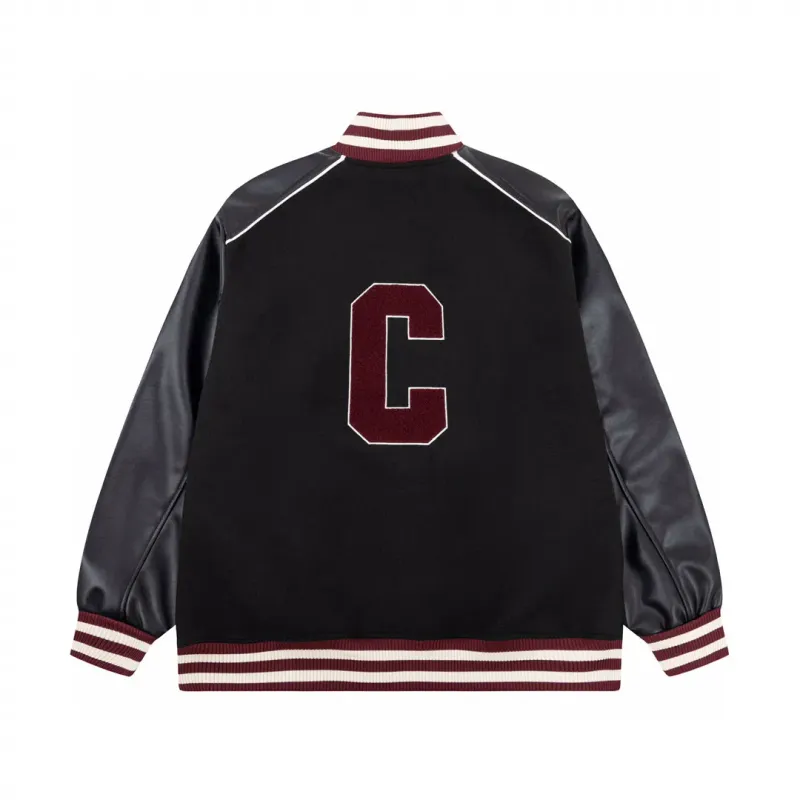 Chaquetas bordadas para hombre: Bomber de cuero estilo universitario con parche de letras, cortavientos informal con capucha_voghion.com