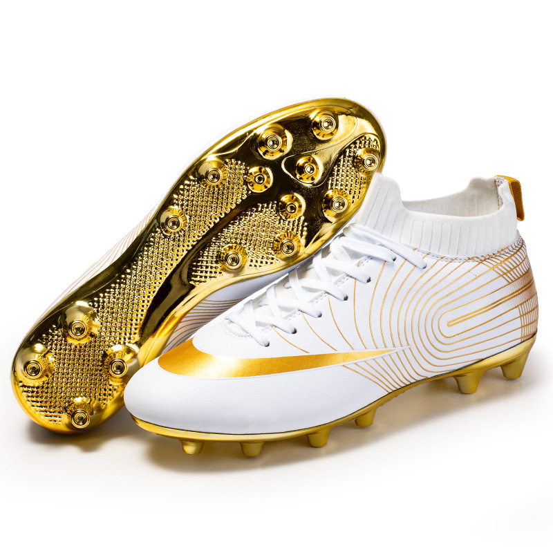 Golden Football boot high top tf broken nails artificial lawn boys and girls AG long nail competition student training_voghion.com
