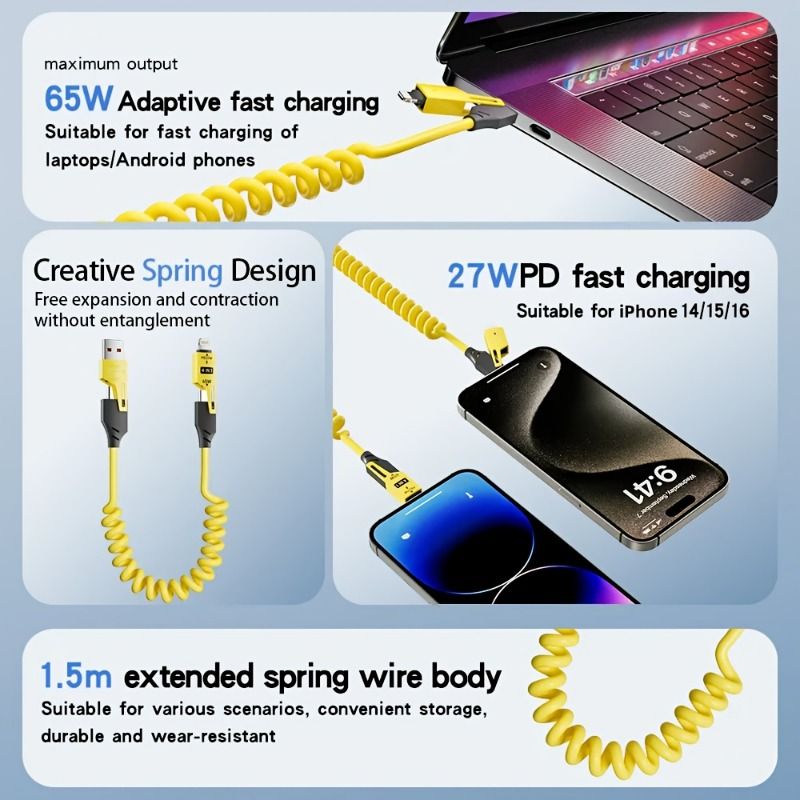 65 W daugiafunkcinis keturi viename pirmos linijos tinka iPhone, iPad, Samsung, Xiaomi, Huawei, OPPO ir kitų mobiliųjų telefonų įkrovimui_voghion.com