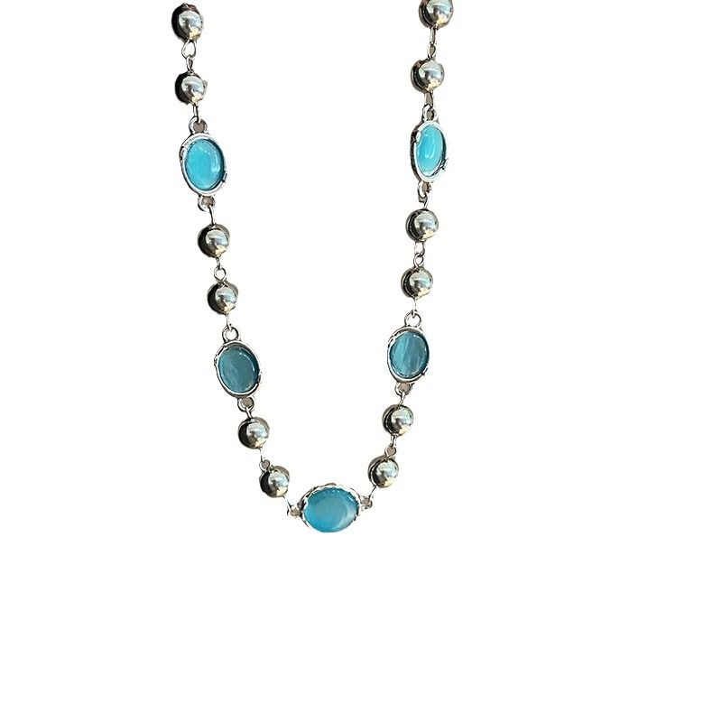 Collier court de perles en œil de tigre Melad, style européen et américain, pour femme. Tendance et haut de gamme._voghion.com