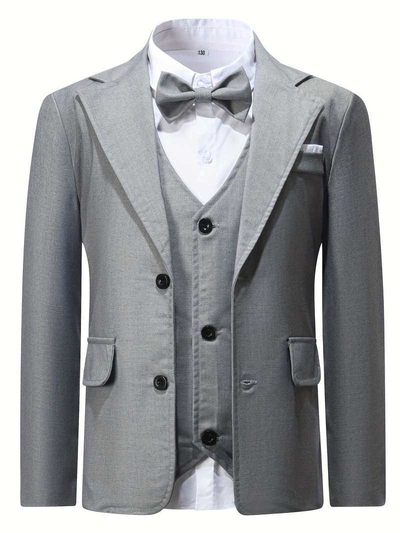 Abito da ragazzo Autunno Camicia a maniche lunghe Abito Gilet Pantaloni Abito da gentiluomo Set di quattro pezzi_voghion.com