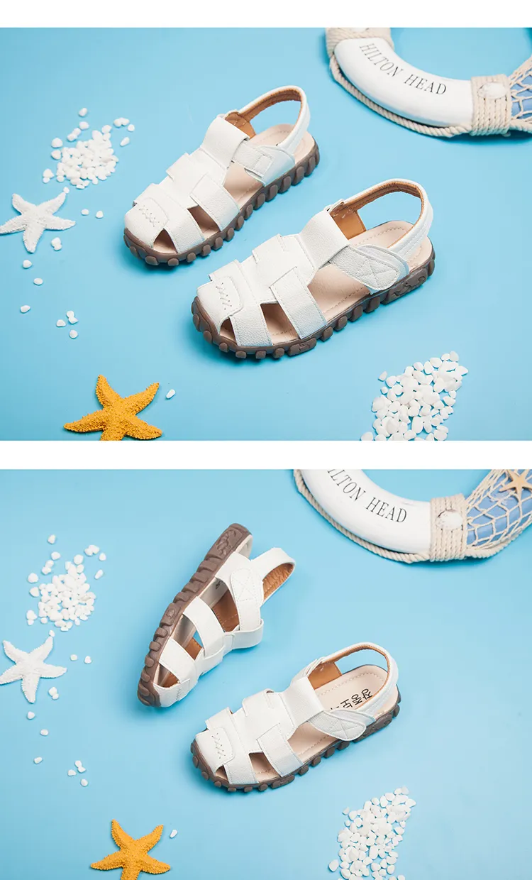 Summer Children Shoes Closed Toe Toddler Boys Leather Cut-outs Breathable Beach Sandalia Infantil Kids Sandals Comfort_voghion.com