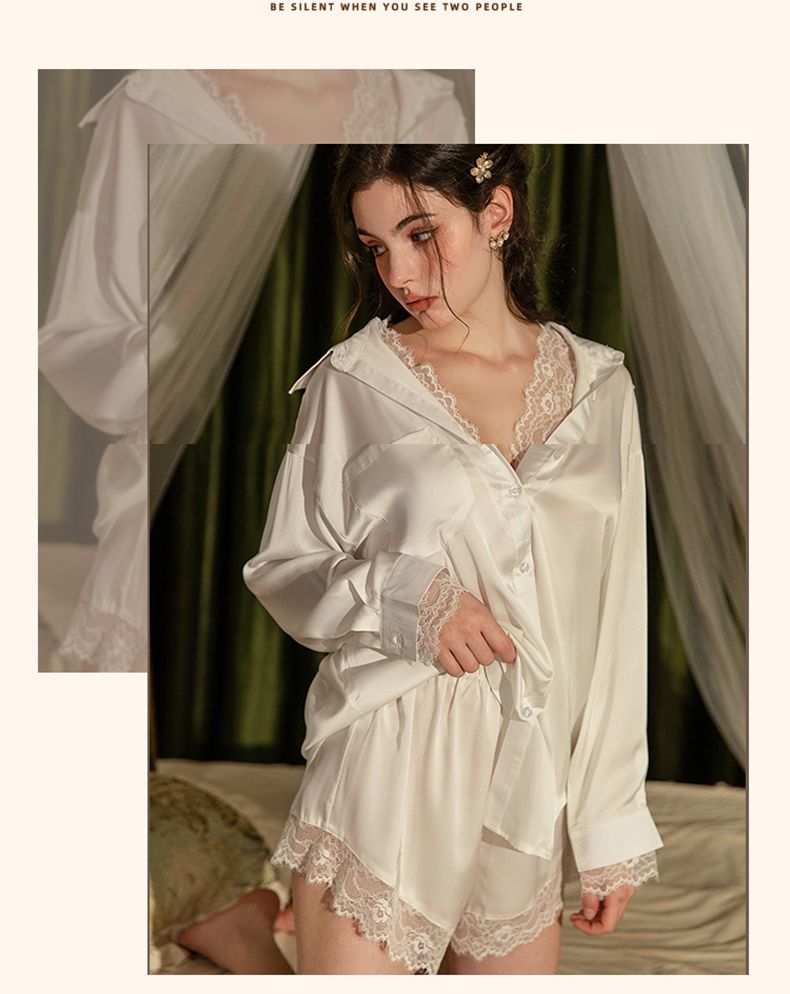 Nova tendência da moda! Conjunto de saia de dormir com camisa de renda de seda gelada para mulheres, Pure Desire interpreta a sensualidade de alto nível_voghion.com