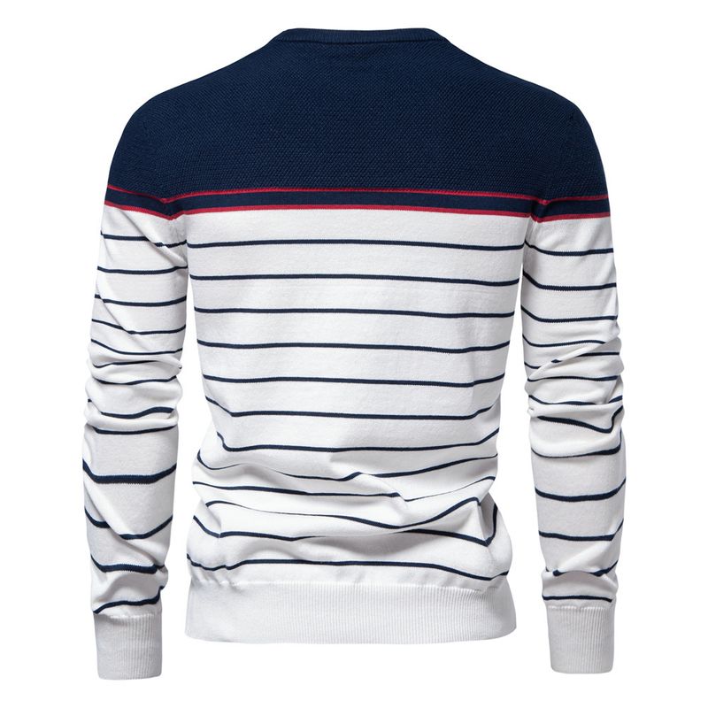 Men's Clothing New Striped Color Matching Long Sleeved Men's Knitted Sweater Fashionable Round Neck Men's Casual Sweater_voghion.com