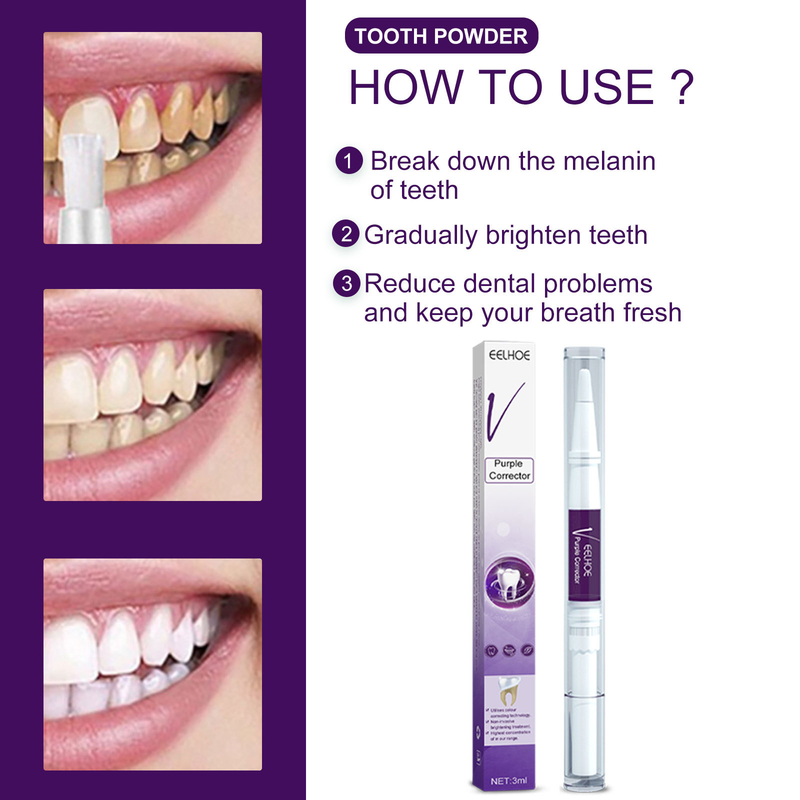 EELHOE V34 Purple Toner Whitening Pen für Zahnreinigung, Fleckenentfernung, Pigmentprävention und Mundpflege_voghion.com