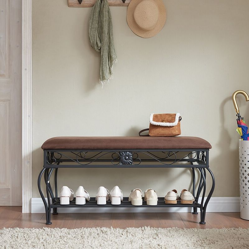 Multipurpose Upholstered Shoe Rack Bench,End Of Bed Bench,for Entryway,Bedroom,Metal Frame_voghion.com