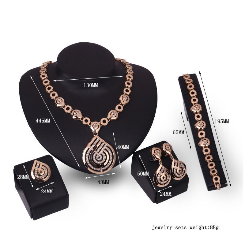 Charm Fashion OL Stil Schmuck Halskette Ohrringe Ring Armband vierteiliges Set_voghion.com
