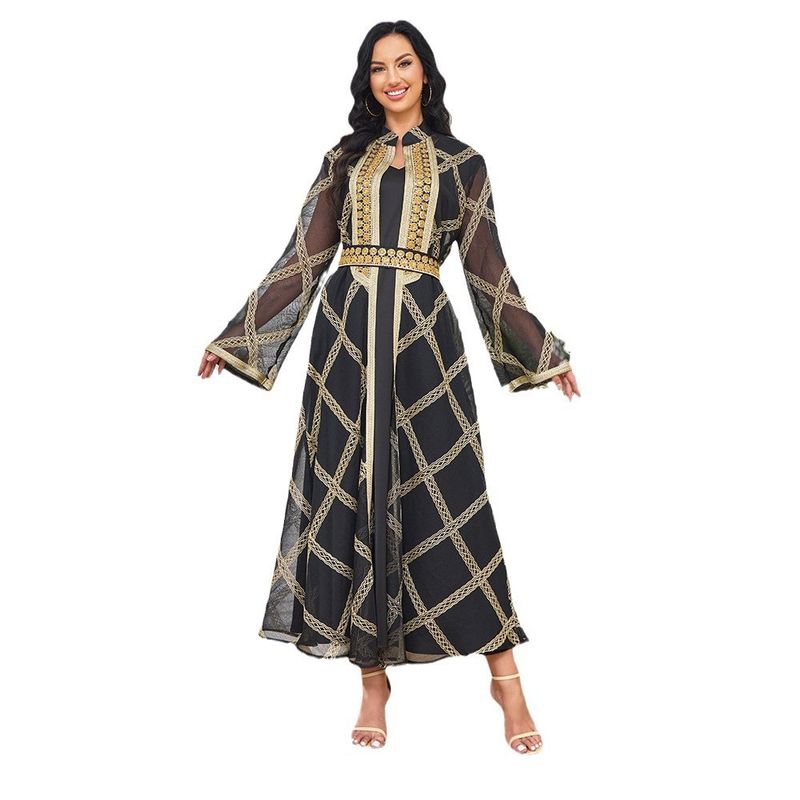Abito da festa in due pezzi lungo in rete ricamata da donna musulmano_voghion.com