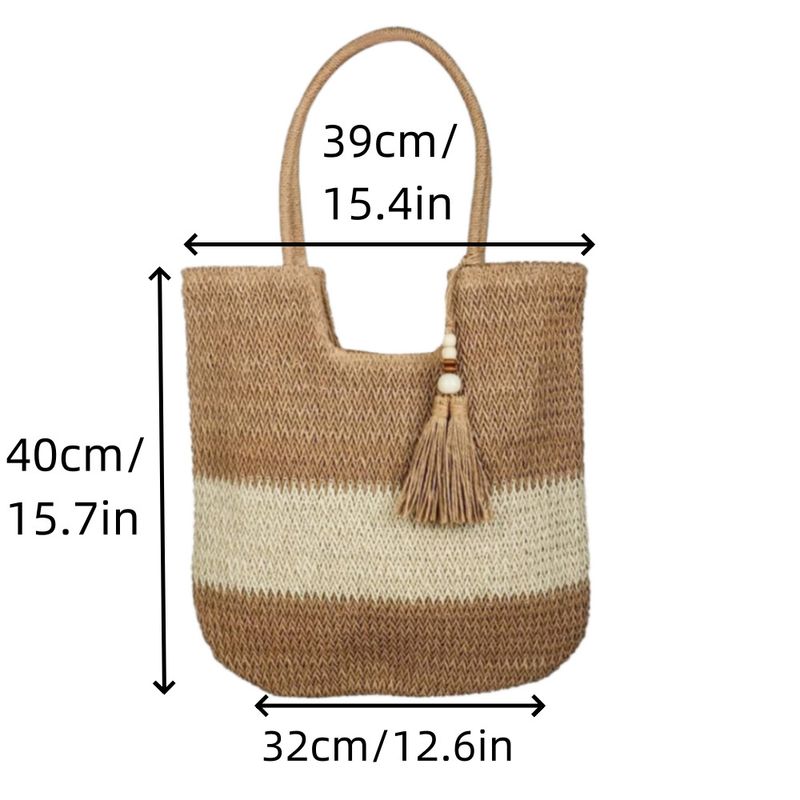 2025 Sommer Neue Colorblocking Stroh Damen Schulter Achseltasche, Handtasche, Urlaub Stil Strand Tasche Einkaufstasche_voghion.com