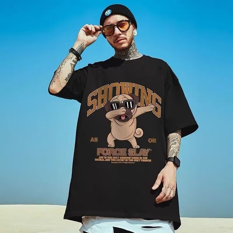 T-shirt a maniche corte da uomo, ampia e mezza manica a cinque punti di grandi dimensioni_voghion.com