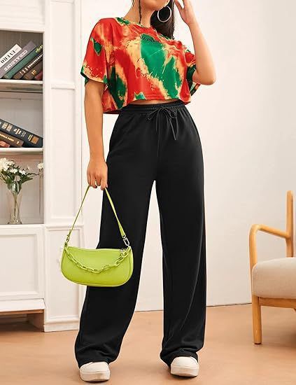Pantaloni da jogging casual da donna, a vita alta, a gamba larga, con coulisse elastica, comodi pantaloni da salotto per l'uso quotidiano_voghion.com