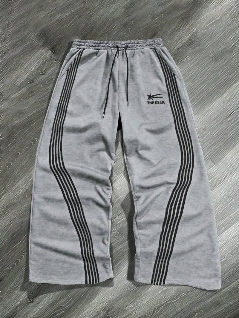 Men's Clothing Logo Print Stripes Loose Straight Sports Casual Trousers Sweatpants Men And Women_voghion.com