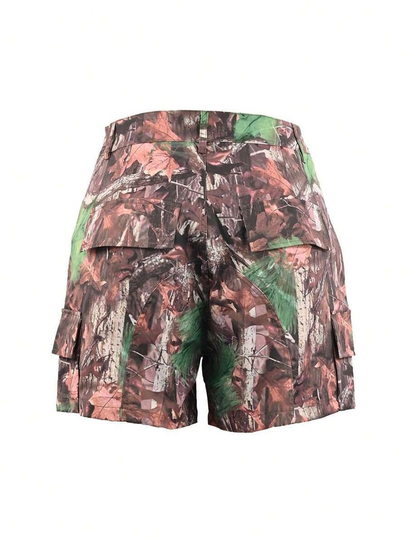 Vêtements pour femmes, short de travail d'été à imprimé camouflage avec poches plaquées et coutures_voghion.com