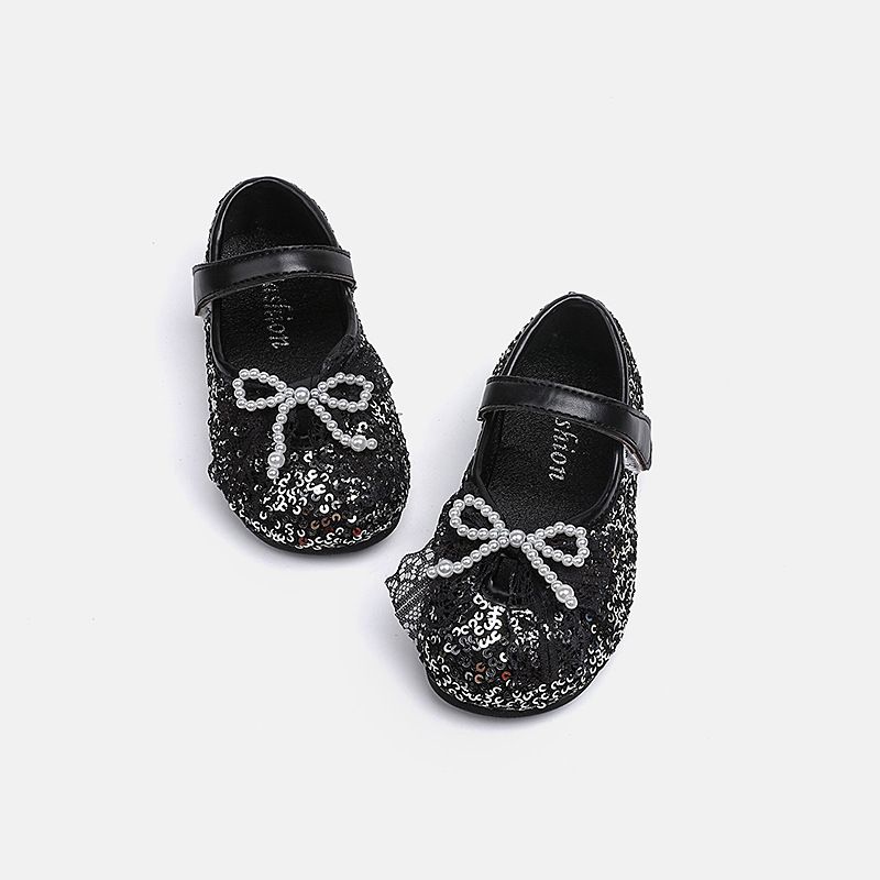 Mädchen Leder mit Perlenschleife Prinzessin Mädchen Glänzendes Kleid zum ersten Geburtstag Passend für 1-Jährige 3 Baby-Lauflernschuhe 4_voghion.com