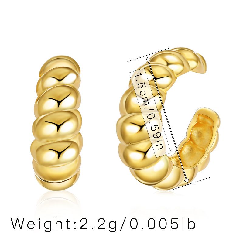 Clip per orecchio in metallo retrò francese per orecchie non forate, placcata in rame con vero oro K, clip per orecchio a forma di C semplice, compatta e di alta qualità_voghion.com