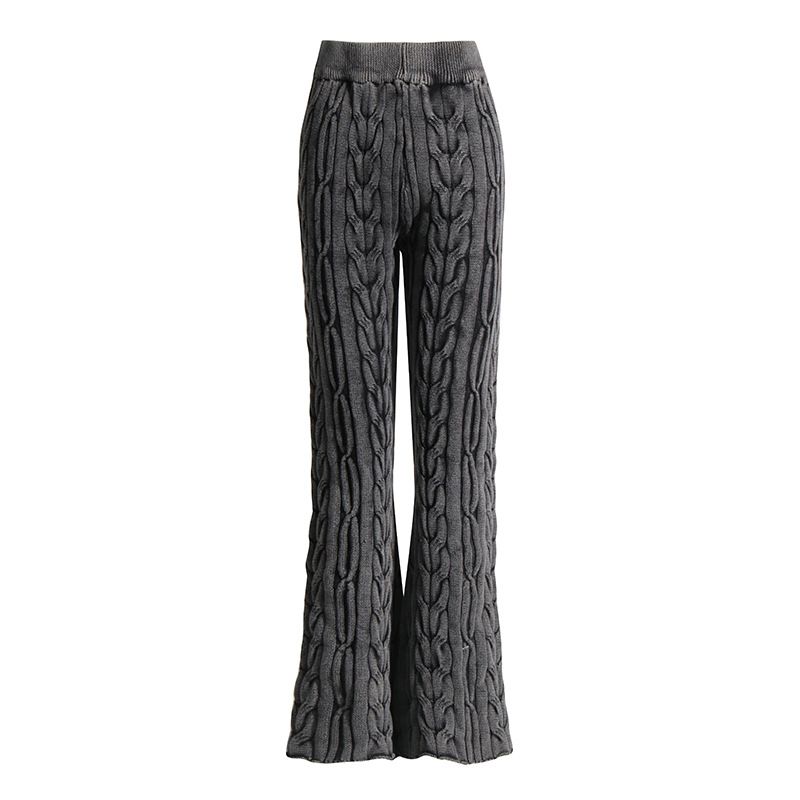 Pantaloni lunghi intrecciati in maglia elastica a vita media, stile retrò, autunno inverno 2025, nuovi, tinta unita_voghion.com