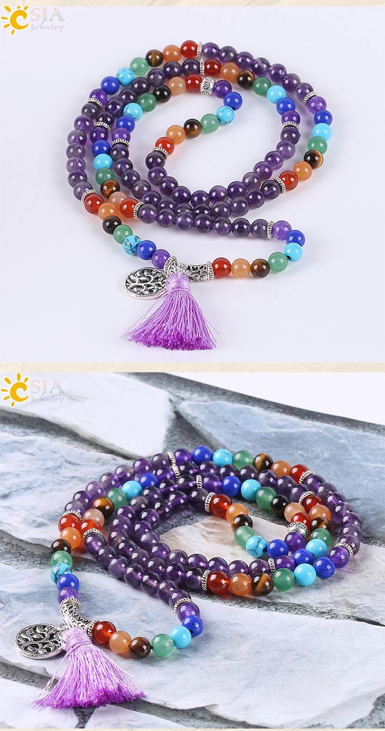 Multi Layer Natural Amethyst Bracelet Necklace 108 Stone Beads Bracelet Tassel Jewelry Female Jewelry_voghion.com