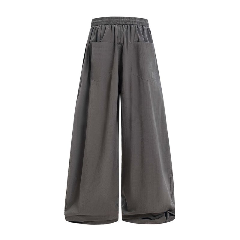 Trendy Loose Wide-Leg Plaid For Men Spring Summer Quick-Dry Thin Sports Casual Pants With Drawstring And Floor-Length_voghion.com