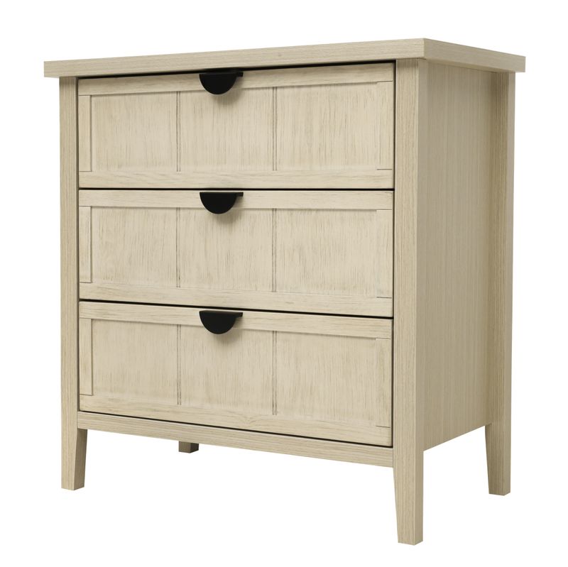 Meuble de rangement 3 tiroirs 80 x 40 x 80 cm, buffet aspect bois naturel avec sculptures linéaires, pour salon, chambre, bureau et étude._voghion.com