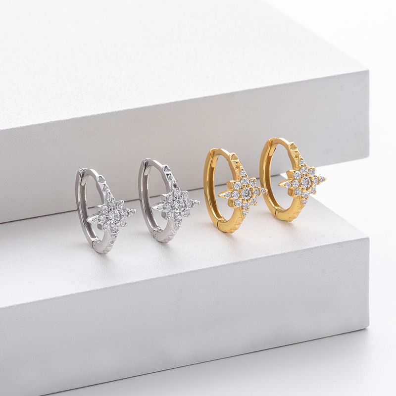 Fibbia per orecchini a forma di stella ottagonale in argento puro, nuova, con un tocco di stile, semplice, versatile, intarsiata a mano, squisita e alla moda._voghion.com