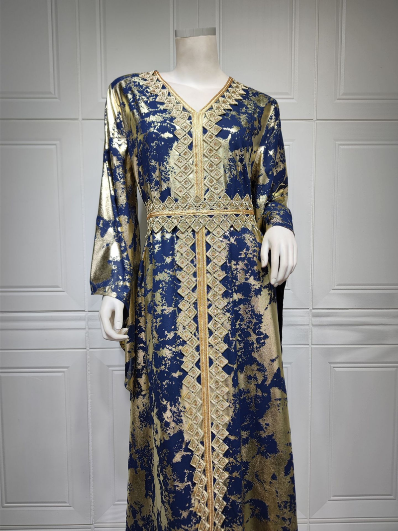 Damekjole forgyldt muslimsk chiffonkåbe med bæltekjole_voghion.com