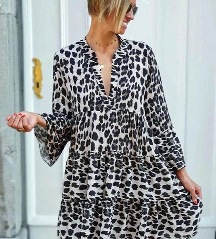 Abito da donna con stampa leopardata gonna lunga stile bohémien più venduta in stock_voghion.com