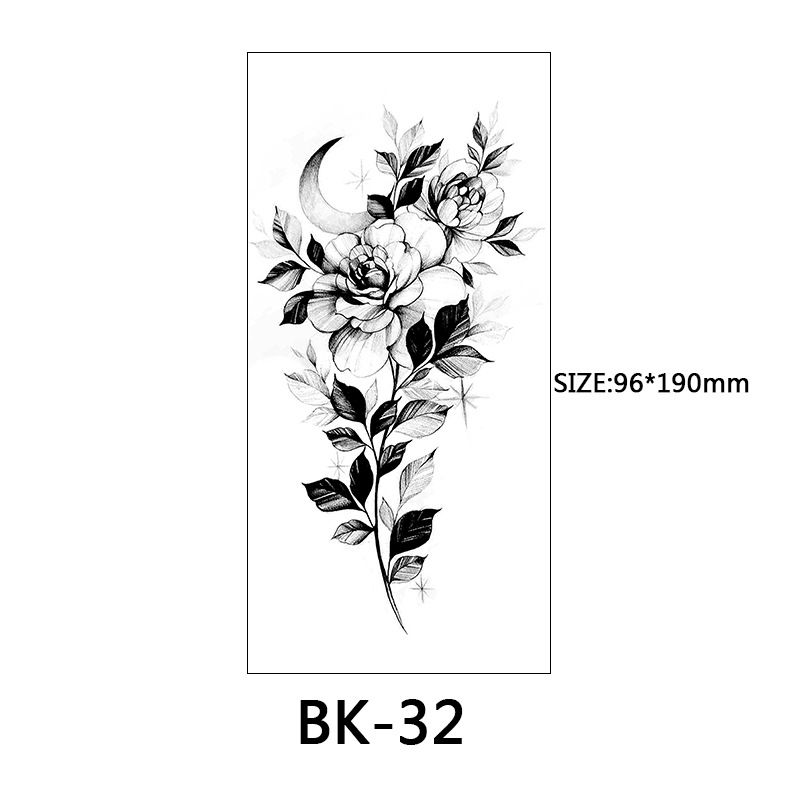Adesivi esclusivi per tatuaggi con fiori a schizzo Adesivi per tatuaggi con fiori a schizzo Tatuaggio con fiori in bianco e nero_voghion.com