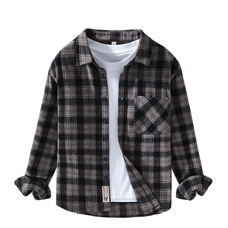 Camicia a maniche lunghe da uomo in tessuto scozzese spazzolato, casual, alla moda, ampia e versatile, per ragazzi_voghion.com