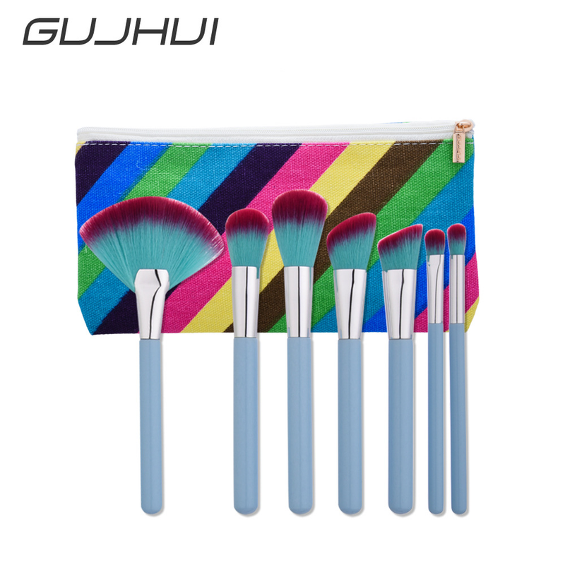 7-teiliges Make-up-Pinsel-Set, Beauty-Tools, Grundierungspinsel, Fächerpinsel, Pinsel-Set, Kosmetiktasche GUJHUI_voghion.com