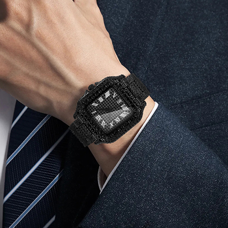 Men's Fashion Square Watch With Full Diamond Accents, Roman Numerals, And Quartz Movement - Waterproof, Stainless Steel Band, Mineral Glass_voghion.com