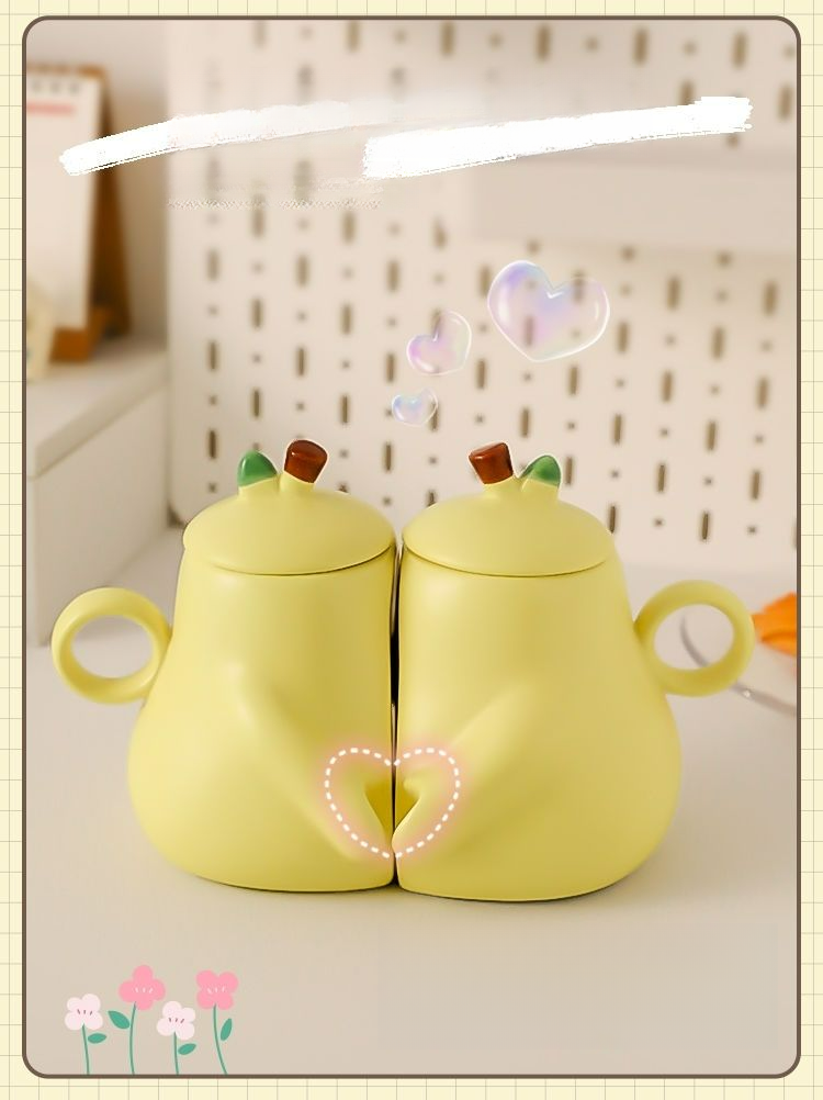 Tazza in ceramica con adesivo per acqua Hug Couple, set di tazze non separate a forma di pera, regalo di compleanno per la migliore amica_voghion.com