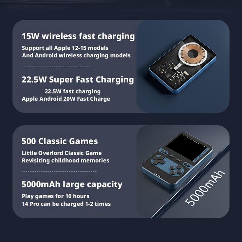For The "Little Tyrant" Q8 2 In 1 Magnetic Power Bank Game Retro BMX-themed Handheld Console_voghion.com