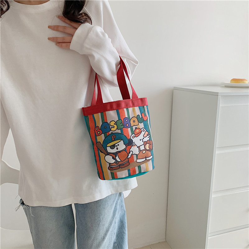 Grazioso secchiello per graffiti Instagram stampato cilindro tela Bento stile coreano ragazza pranzo portatile borsa per la mamma_voghion.com